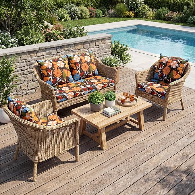 UNIKOME Outdoor Seat Cushions 24 X 24 Inch - Water-Resistant & Fade Resistant, Removable Cover Patio Furniture Cushions for Chair, Sofa, Couch, Wicker, Flower