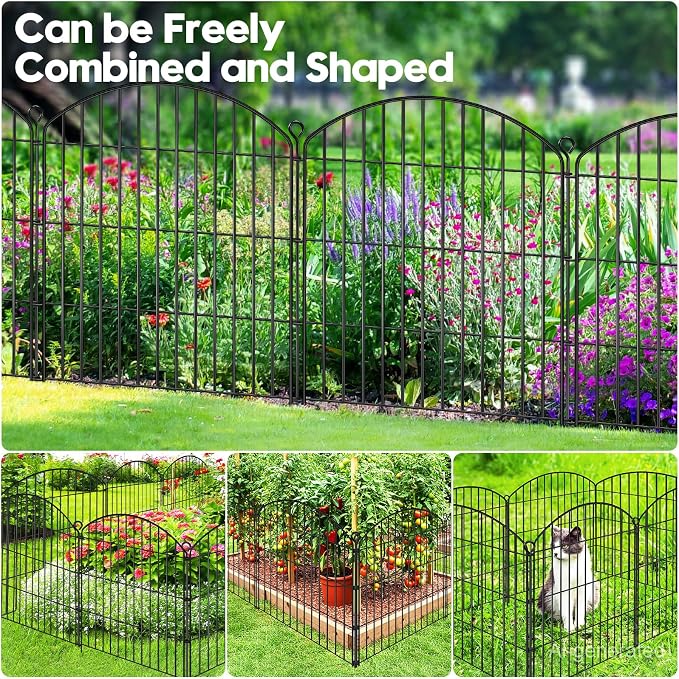 Decorative Garden Fence 32in (H) x 22ft (L), Arched Rustproof Metal No Dig Fence for Dogs & Rabbit, Ornamental Animal Barrier for Flower Beds, Border Panels Fencing for Yard & Patio Outdoor Decor