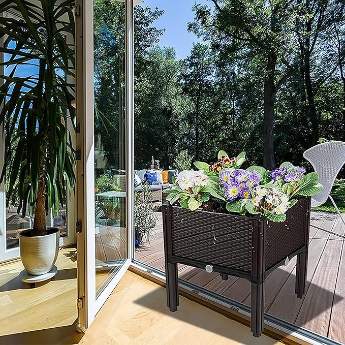 Plastic Elevated Planters for Raised Garden Bed with Legs for Outdoor Plants Box Kits with Drainage Holes for Patio Deck Balcony to Planting Flowers,Vegetables,Tomato and Herbs