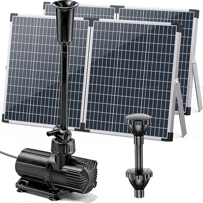 Antfraer 120W Solar Pond Pump, 1600GPH Solar Water Fountain Pump with Dual Solar Panel, 3 Spray Nozzles, Dry-Run Protection,Solar Water Pump for Large Pond, Koi Pond,Garden Waterfall Water Features