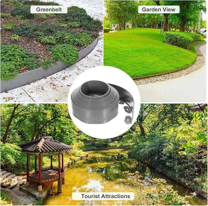 uxcell Landscape Edging, 1Pcs 40FT x 3.94" - Garden Edging Kit with 36 Stakes, Landscape Edging Border for Garden Lawn Flower Bed Yard Grass (Grey)