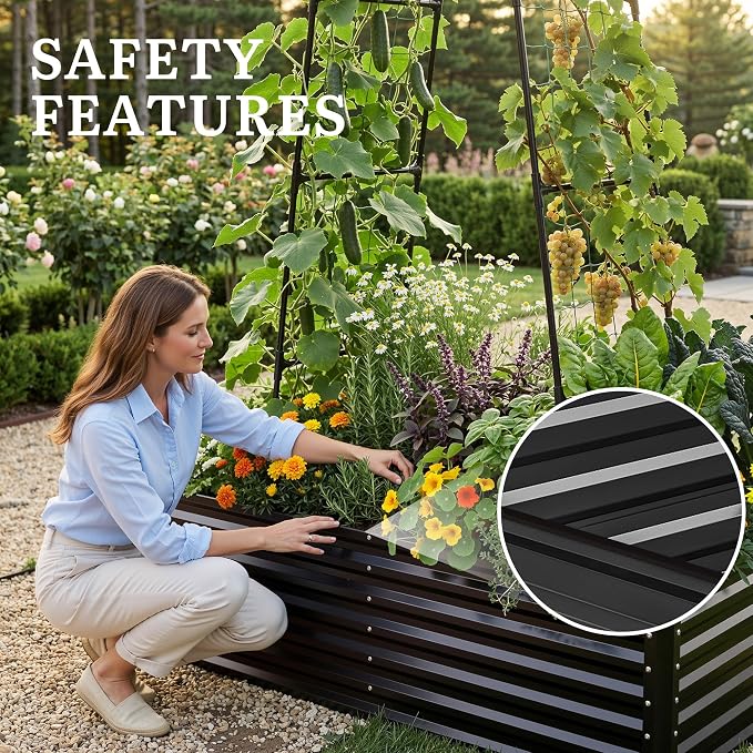 YITAHOME 6x3x2ft Galvanized Raised Garden Bed with Tall Arch Trellis, Galvanized Planter Box with Vertical Netting, Gloves, Support Rod, Outdoor Flower Bed for Plants, Vegetables, Flowers, Black