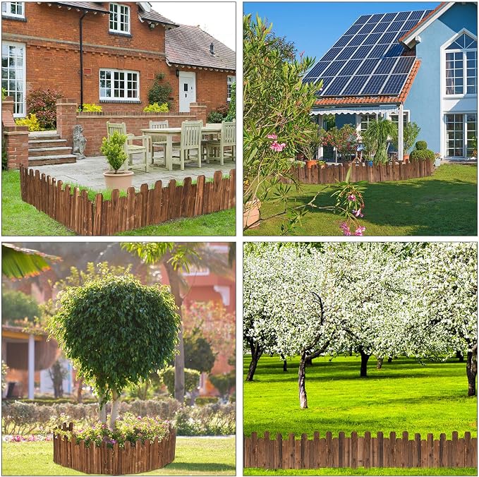 Soaoo 10 Pack Wood Garden Edging Border Outdoor Flexible Landscape Border Fence Decorative Lawn Edging with Gloves for Flower Bed Pathway Garden Yard (40 ft)