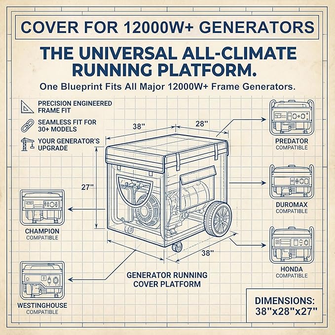 Generator Covers While Running, 38X28X27 inches, Top Can Be Opened for Refueling, Heavy Duty Waterproof Generator Covers, Made of Double-Layer Material, for 12000W+ Frame Type Generators