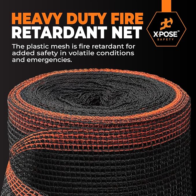 Xpose Safety Construction Safety Netting – 8.5' x 150', 1/4" Mesh Scaffold Safety Net, Temporary Material Roll, Visibility Fence, Heavy-Duty Fire Retardant, Black
