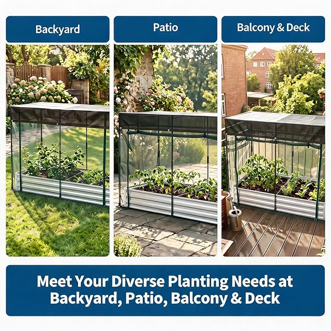 8x4x1Ft Galvanized Raised Garden Bed Kit w/Self Watering Irrigation & Mesh Cover, Metal Bottomless Raised Planter Box for Veggies Herbs Flowers, Rustproof Elevated Garden Bed Backyard Patio Farm