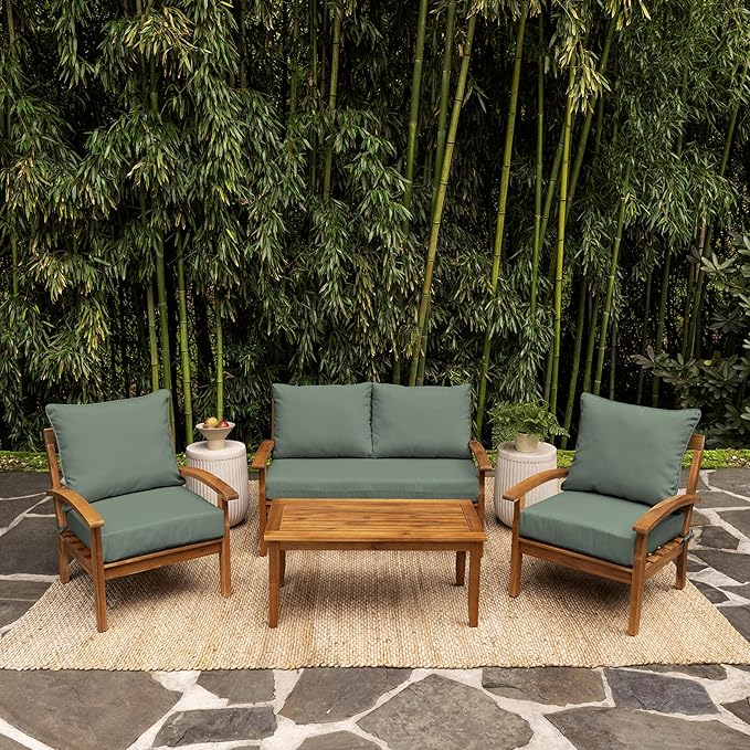 Arden earthFIBER Outdoor Loveseat Cushion Set, 48 x 24, Rain-Proof, Fade Resistant, Loveseat Bottom and 2 Back Cushions for Loveseat, Bench, and Swing Sage Green Texture