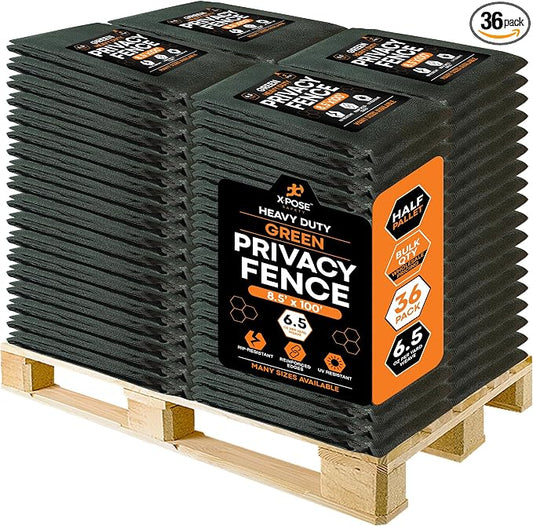 Xpose Safety Privacy Fence Screen 8.5’ x 50’ (36 Pack) – Bulk Half Pallet – Heavy Duty Green Mesh with 90% Visibility Block, UV Protection – for Garden, Yard, Nursery, Kennel, Dog Run, Greenhouse