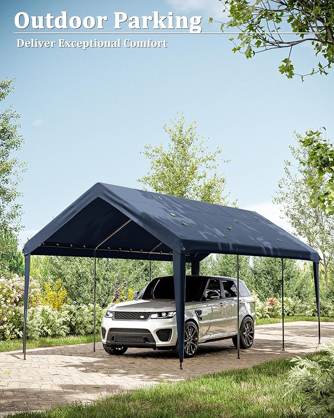10 X 20 Ft Canopy Replacement Cover Heavy Duty Waterproof UV & Tear Resistant Car Tarp Canopy Tent Garage Top Shelter Oxford Cover with Ball Bungees (Frame is Not Included)