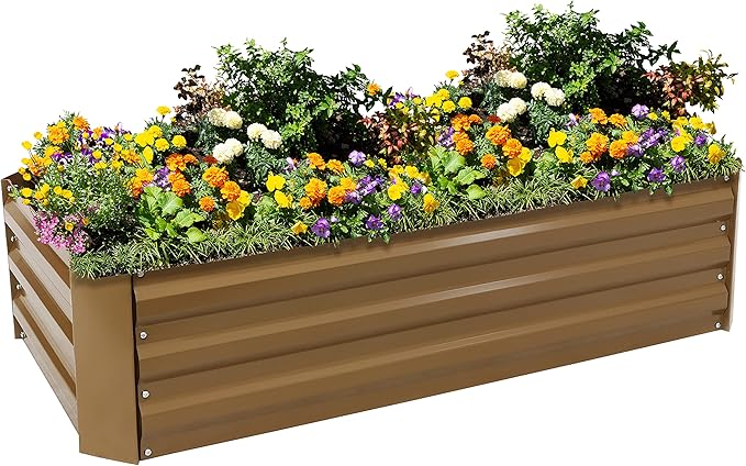 Sunnydaze Galvanized Raised Garden Bed Kit - 4x2x1 ft Outdoor Raised Garden Bed - Metal Planter Box for Vegetables, Flowers, Herbs - Brown - 4' x 2' Rectangle