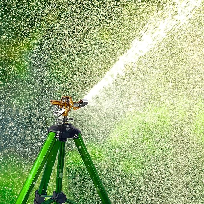 LIULO TOOL Impact Sprinkler on Tripod Base, 6 Pack Tripod Sprinklers with Brass Head, 360 Degree Large Area Irrigation with Extension Legs Flip Locks, Heavy Duty 3/4" Connector for Lawn Yard Garden