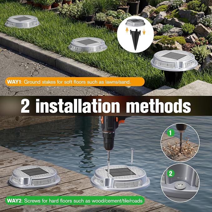 VOLISUN Solar Driveway Deck Lights Dock Marine Lights,12 Pack Solar Ground Light 2 Colors in 1 led Waterproof,Driveway Marker Light for Pathway Warning Step (White/Blue),Auto On/Off
