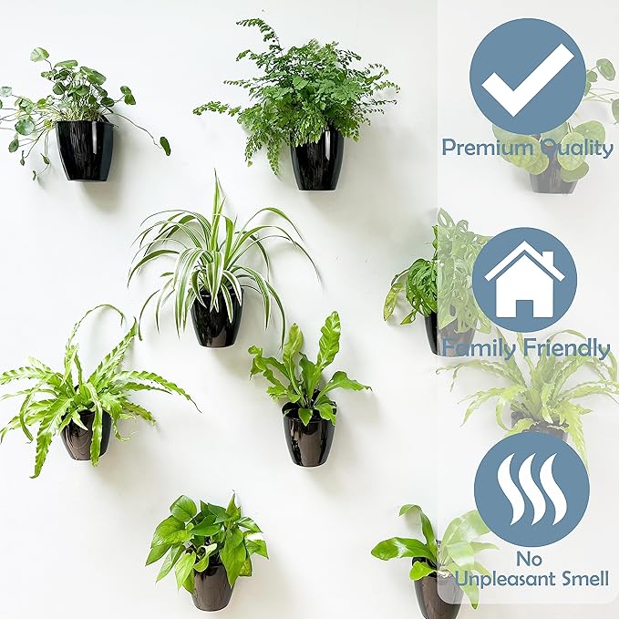 LaLaGreen Wall Planters for Indoor Plants - 10 Pack, 5 Inch Black Self Watering Wall Planter, Eco Wall Mounted Planters System Living Hanging Wall Pots Holder Trendy Live Wall Garden Indoor for Herb