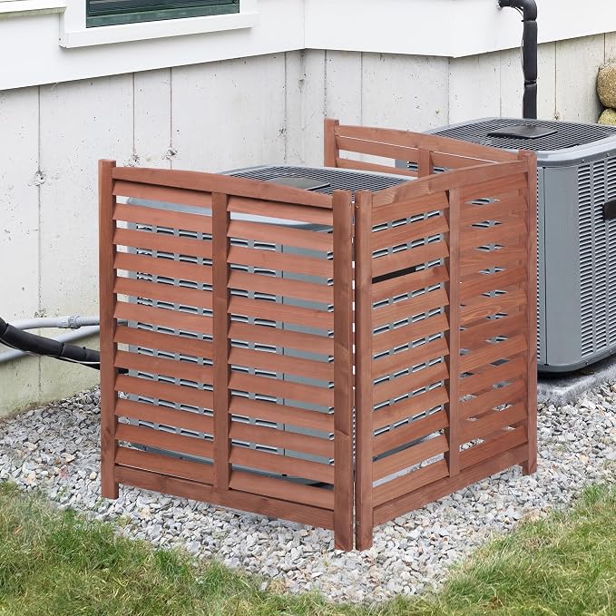 YOPTO 32" W x 38" H,3-Panel Outdoor Air Conditioner Fence,Wooden Outside Wood Privacy Screen,for Pool Equipment Enclosure,Trash Can Enclosures,Air Conditioner,Brown