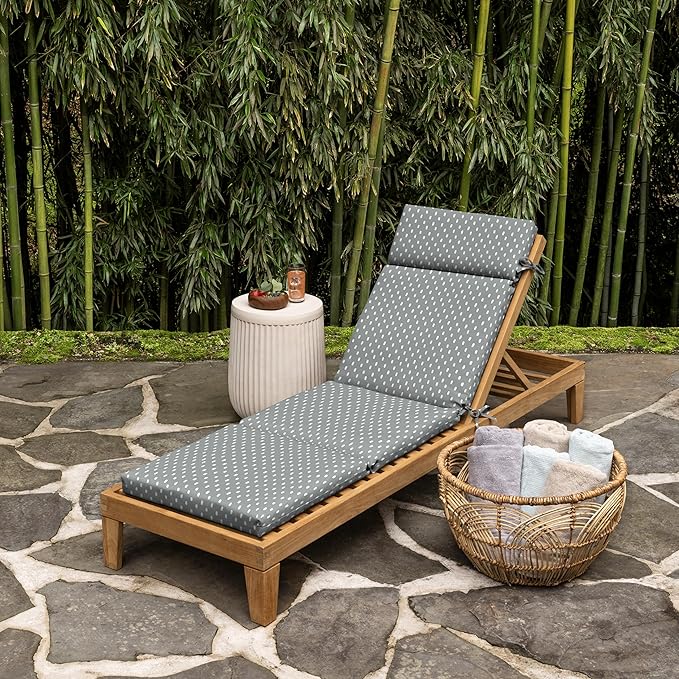 Arden earthFIBER Outdoor Chaise Cushion, 21 x 72, Rain-Proof, Fade Resistant, Cushion for Chaise Lounger Stone Grey Dot