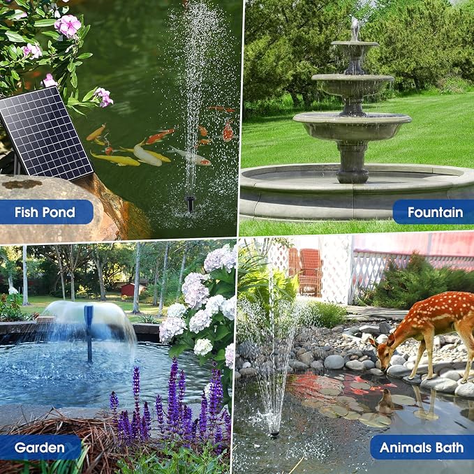 POPOSOAP Solar Pond Pump 25W, Solar Water Pump with Water Flow Adjustable, Solar Fountain with Water Shortage Protection &16.5Ft Cord & 6.56FT PVC Tubing for Ponds, Waterfall, Garden P125H