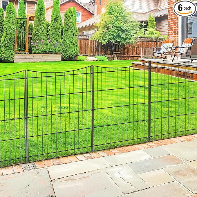 INJOPEXI Decorative Garden Fence 6 Panels 11.8ft(L)×30in(H) Garden Fences Outdoor with 6 Panels Rustproof Metal Wire No Dig Temporary Animal Barrier Fencing for Backyard Patio - Without Fence Gate
