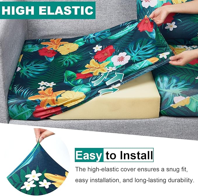 pickyNproud 8Pcs Patio Cushion Covers Stretch Outdoor Couch Cushions Slipcovers Replacement Washable Furniture Protector with Elastic Bottom Sofa Chair Seat Cover, Floral Leaves