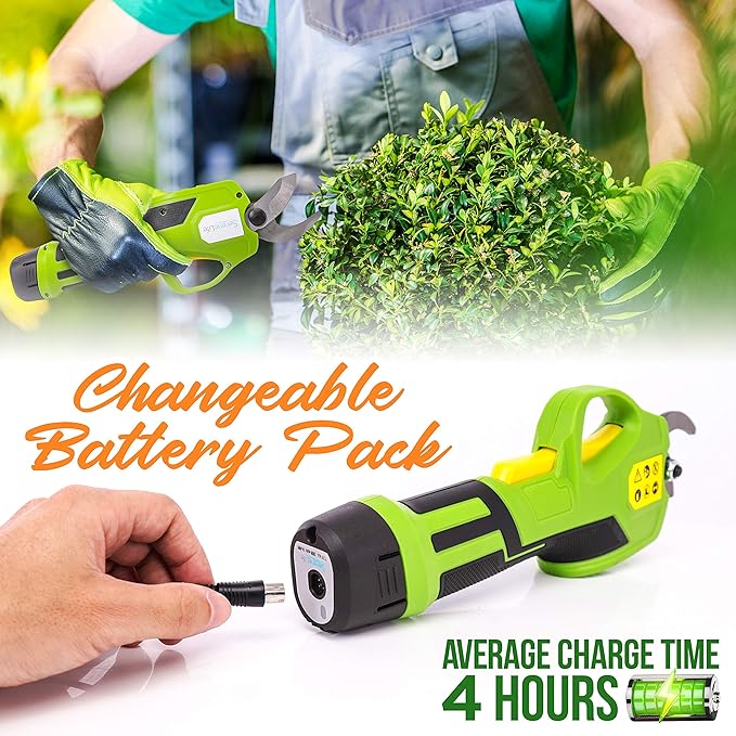 Power Pruner Electric Metal Shears - 7.2v Lithium-ion Rechargeable Battery Powered Electric Pruning Shears Garden Trimmer - Hand Held Cordless Tree Branch Cutter w/Safety Switch - SereneLife PSPR170