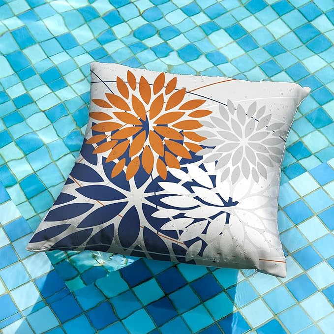 DFXSZ Outdoor Throw Pillow Covers 16x16 Inch Set of 2 Waterproof Spring Summer Geometric Elegant Orange Blue Outdoor Pillow Covers for Patio Funiture Garden Couch 158V16