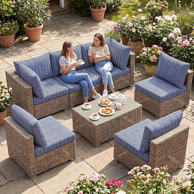 pickyNproud 14Pcs Patio Cushion Covers Stretch Outdoor Couch Cushions Slipcovers Replacement Washable Furniture Protector with Elastic Bottom Sofa Chair Seat Cover, Navy