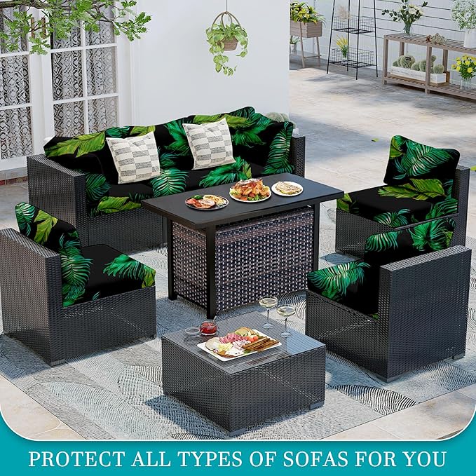 BIETYONE 12Pcs Stretch Patio Cushion Covers,Outdoor Couch Covers Replacement,Outdoor Couch & Sofa Slipcovers,for Patio Furniture Cushion Covers,Washable Reusable urniture Protector (Summer,Cover Only)