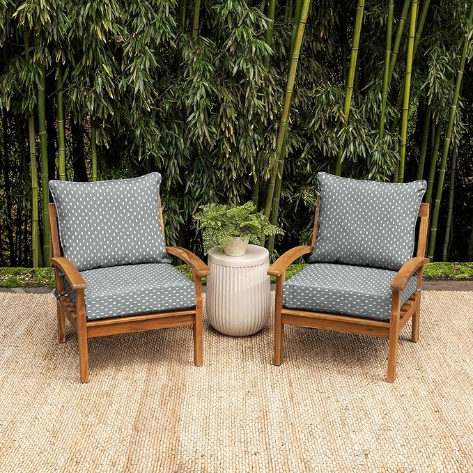 Arden earthFIBER Outdoor Deep Seat Cushion Set (2-Pack), 24 in x 24 in, Weather-Proof, Rain-Proof, Fade Resistant Patio Cushion for Chair, Sofa, and Couch Stone Grey Dot