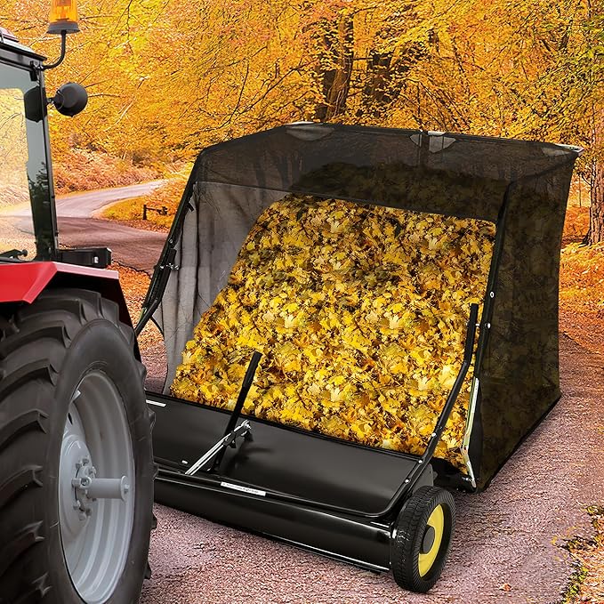 44" Heavy-Duty Tow-Behind Lawn Sweeper,Large-Capacity Leaf & Grass Collector with Adjustable Sweeping Height,Easy Dump Rope Design,for Lawn Tractors & ATVs,Efficient Yard Debris Removal for Lawn Care