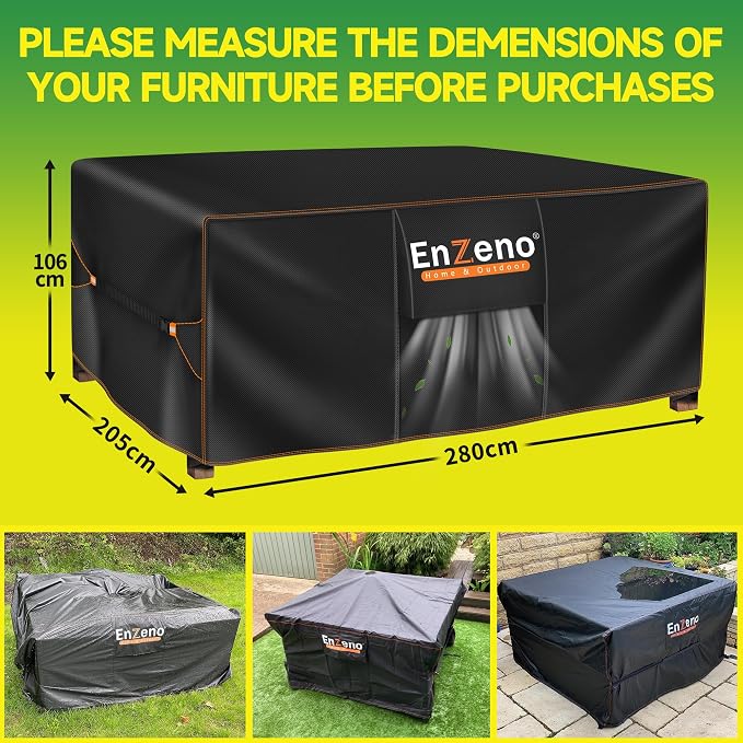 Enzeno Garden Furniture Cover Waterproof,110"L x 81"W x 42"H Garden Table Cover Rectangular,420D Heavy Duty Oxford Polyester Outdoor Patio Set Covers Windproof,Anti-UV for Chair and Table