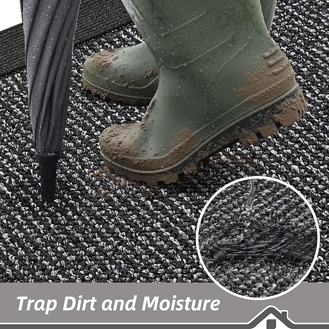 BEQHAUSE Indoor Door Mat 20" x 48", Dirt Trapper Door Mats Non-Slip Entryway Rugs Washable, Resist Dirt Absorbent Welcome Mat, Low Profile Floor Mats for Front Back Door and Entryway, Charcoal