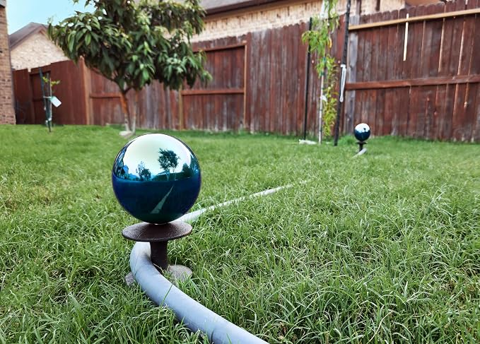 Lulu Decor, Garden Blue Gazing Ball Hose Guide, Set of 2. Strong and Decorative Hose Guide that Protects Your Plants and Provides Elegance to Your Garden.