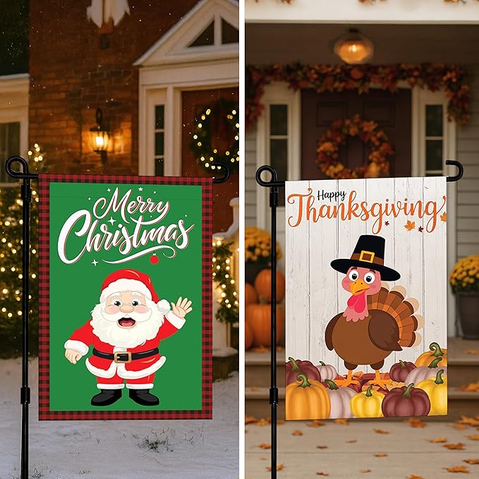 VAPARA DESIGNS Set of 10 Seasonal Garden Flags - 12"x18" Double Sided Garden Flags for Outside - Winter, Summer, Fall, Spring, Halloween, Christmas, Easter, Thanksgiving, Valentines Day, 4th of July