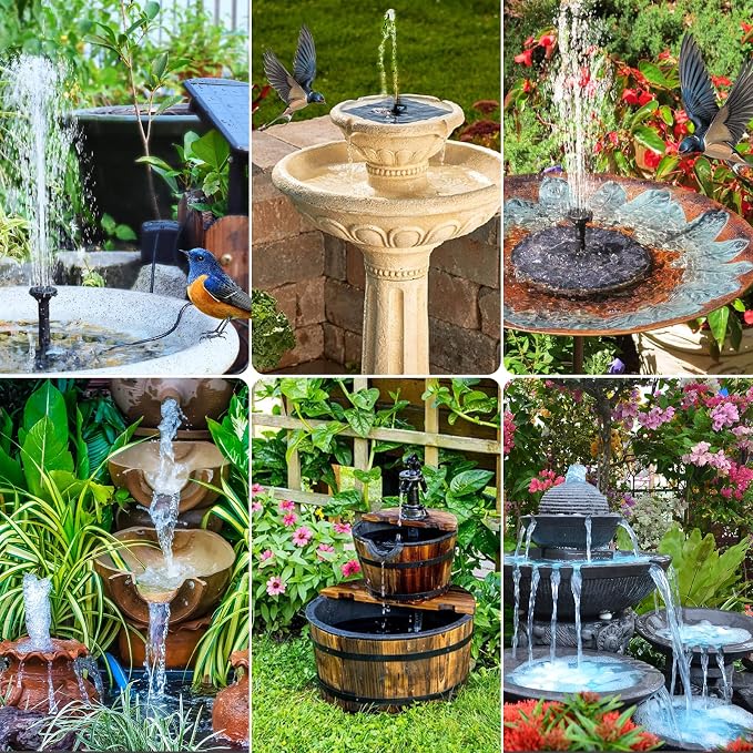 POPOSOAP Solar Bird Bath Fountain Pump, 6W Outdoor Solar Water Fountain Pump for Bird Bath with 4ft Tubing & 5 Nozzles, DIY Solar Powered Water Pump for Garden, Ponds, Pool and Fish Tank