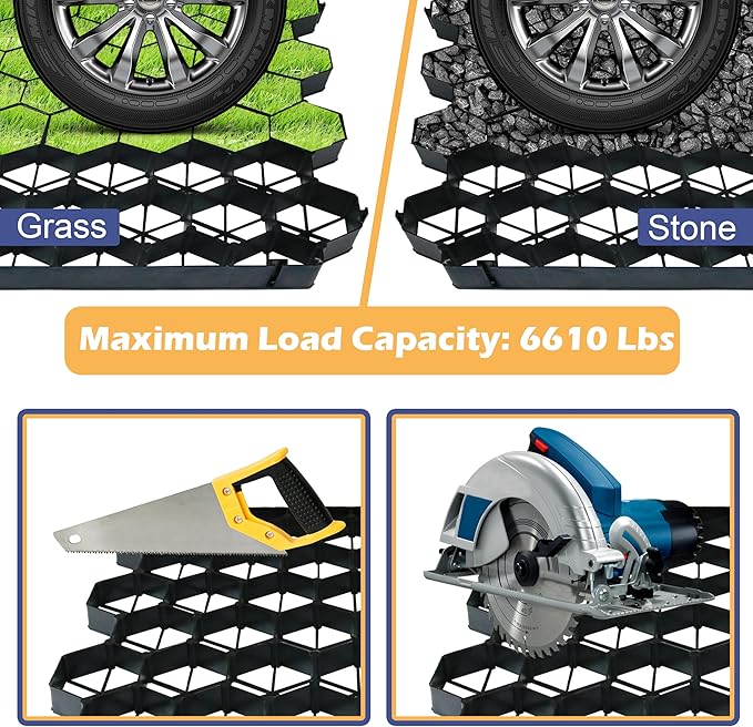 12 Units Permeable Pavers Gravel, Grass& Gravel Driveway System, Interlocked Pavers Gravel Grid Black PE Shed Base 1.6" Depth, 32 Sq Ft (12)