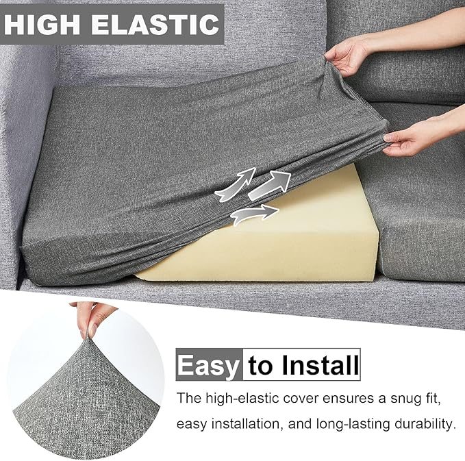 pickyNproud 12Pcs Patio Cushion Covers Stretch Outdoor Couch Cushions Slipcovers Replacement Washable Furniture Protector with Elastic Bottom Sofa Chair Seat Cover, Charcoal Gray