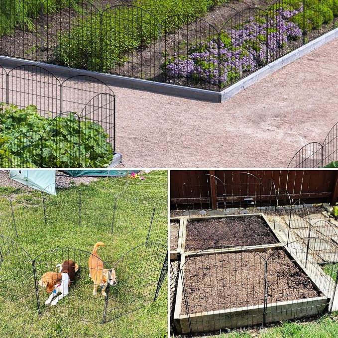 Decorative Garden Fence 5 Panels + 1 Gate, 29.9in (H) x 11.4ft (L), Rustproof Metal No Dig Fence Animal Barrier for Dog, Flower Edging for Yard & Patio Outdoor Landscape, Arched