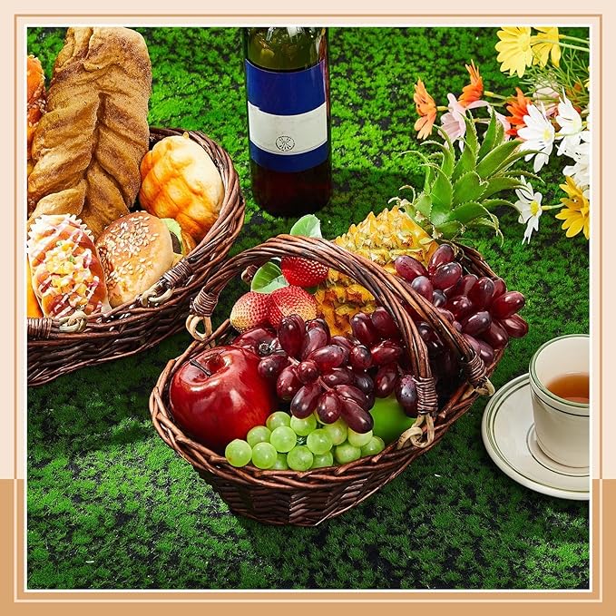 Sintuff 6 Pcs Wicker Picnic Basket with Handle Garden Harvest Empty Easter Eggs and Candy Basket Oval Willow Woven Storage for Organizing, Fruit Egg Storage Gathering Wedding Gifts (Dark Brown)