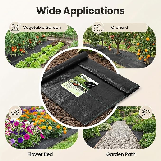 4FTx50FT Weed Barrier Landscape Fabric Heavy Duty, Weed Block Gardening Ground Cover Mat, UV Resistant Permeable Weed Control Cloth for Garden, Flower Bed, Yard, Commercial Driveway Fabric