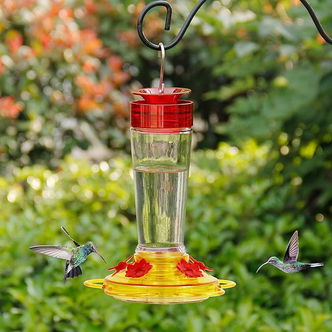Shrdaepe Hummingbird Feeder, Glass Bottle Bird Feeders, 5 Feeding Ports (Red & Yellow)