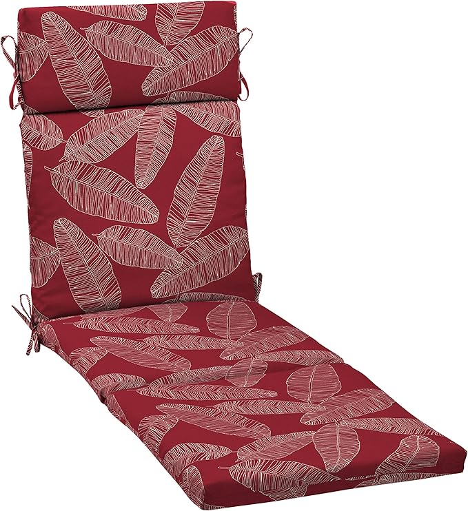 Arden Outdoor Chaise Cushion, 21 in x 72 in, Weather-Proof, Rain-Proof, Fade Resistant Patio Cushion for Chaise Lounger Red Leaf Palm