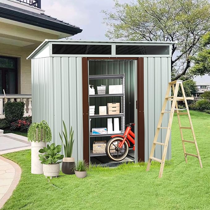 KEIKI 6x5 FT Outdoor Metal Storage Shed with Sloped Roof,Vents and Lockable Sliding Door for Garden Yard