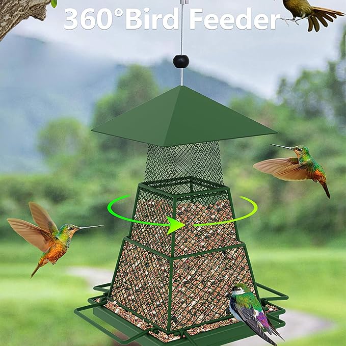 Wild Bird Feeders for Outside Hanging,Retractable Large Bird Feeders with 4 lbs Capacity for Finch Cardinal Blue Jay,Squirrel Proof Bird Feeder for Garden Yard