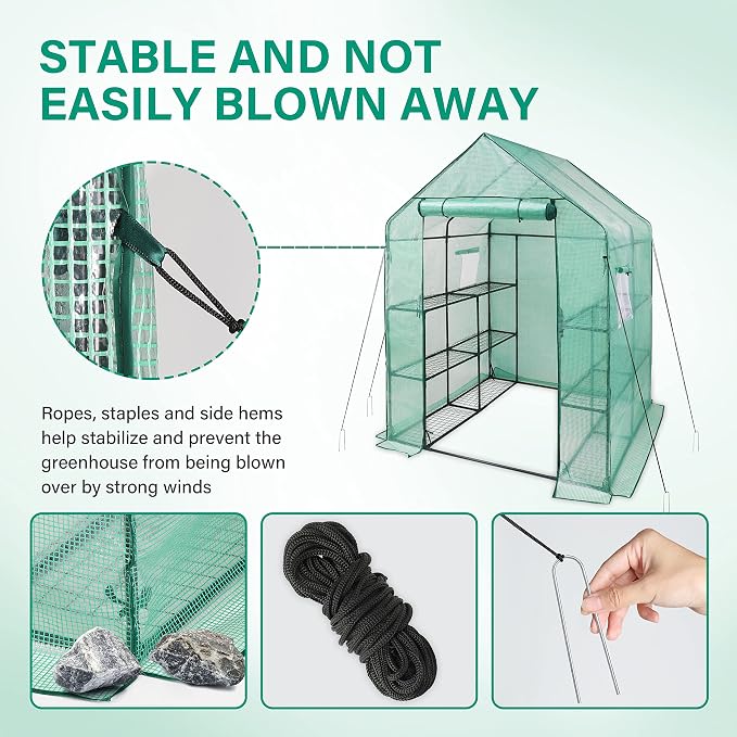 iPower Walk-in Greenhouse Kit for Outdoors with Durable PE Cover and Observation Windows, 3-Tier 12-Shelves Portable Gardening Plant House, 4.7x4.8x6.4 FT