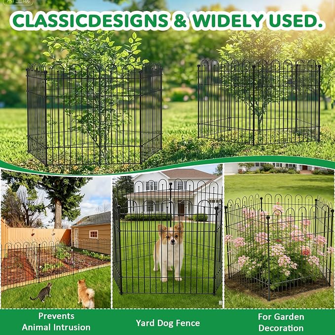 5 Panels Garden Fence Animal Barrier, 32 in (H) x11.8ft (L) Decorative Garden Fence, Rustproof Metal No Dig, Tall Garden Fencing, Dog Fence Outdoor for Yard, Patio