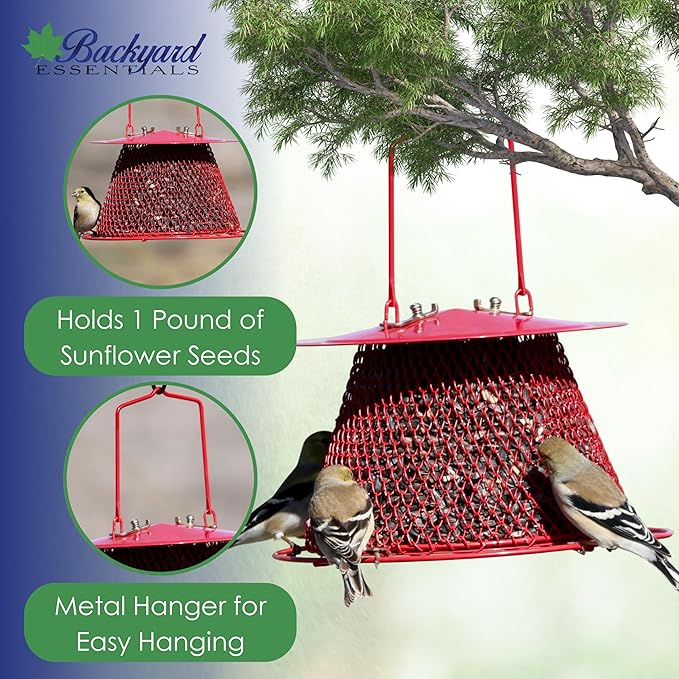 Red Collapsible Mesh Bird Feeder - Small Hanging Bird Feeder - Holds 1 Pound of Sunflower Seeds
