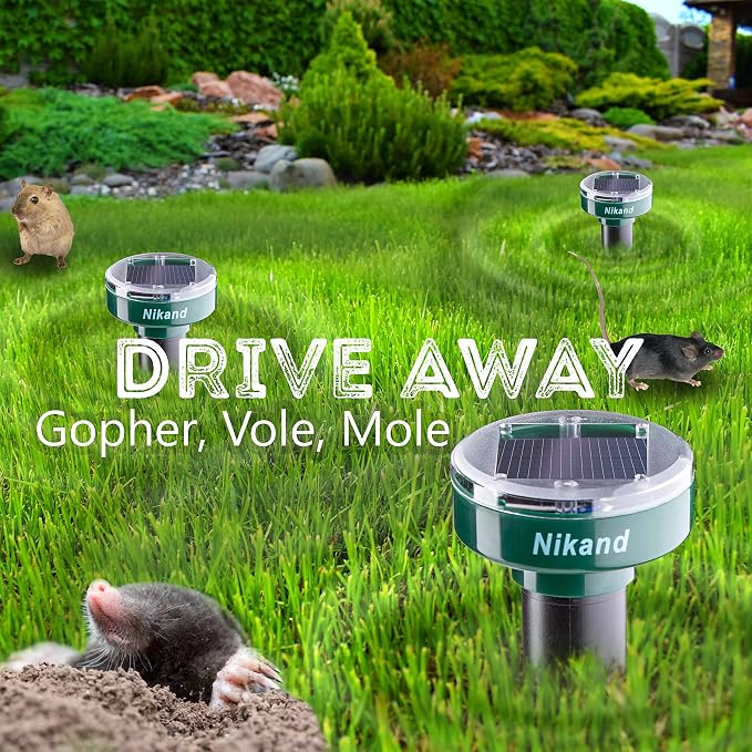 Gopher Repellent Ultrasonic Solar Powered - Mole Repellent Stakes Outdoor Pet Safe - Groundhog Repeller Snake Rodent Gopher Spikes Chaser - Sonic Mole Deterrent Devices (2)