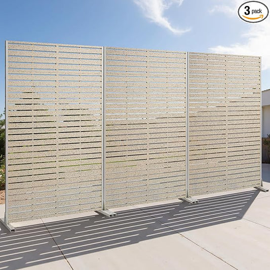 Privacy Screen Outdoor 72" Hx47 W Freestanding Privacy Panel with Stand, HDPE Decorative Privacy Fence with Sandblasting Louver Pattern, Patio Divider Screen, Privacy Screens for Outside