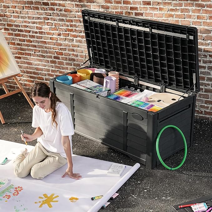 DWVO 120 Gallon Outdoor Storage Deck Box and 31 Gallon Louvered Deck Box for Patio Furniture, Garden Tools and Pool Supplies