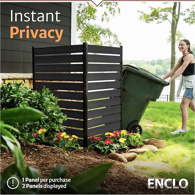 5ft H x 3.2ft W (1 Panel) No Dig Enclo Concord Charcoal Wood Privacy Screen, Great to Hide Trash Cans, Decorative Patio Screen, Outdoor Privacy Fence Panel, Air Conditioner Barrier, EC18049