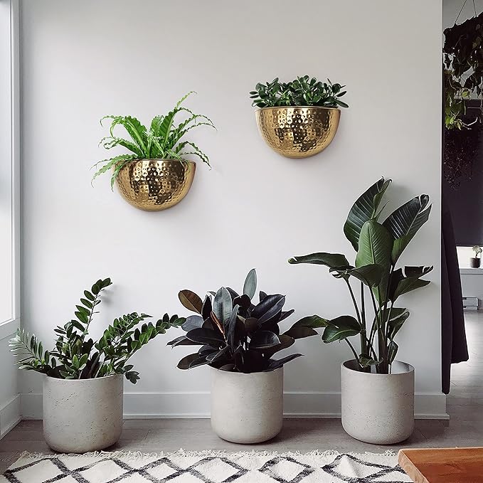 Allegorie Metal Wall Planter | Indoor or Outdoor Hanging Plant Pot | Farmhouse Decor & Boho Kitchen Decoration for Herbs & Succulents and Living Wall 12x7 (Gold)